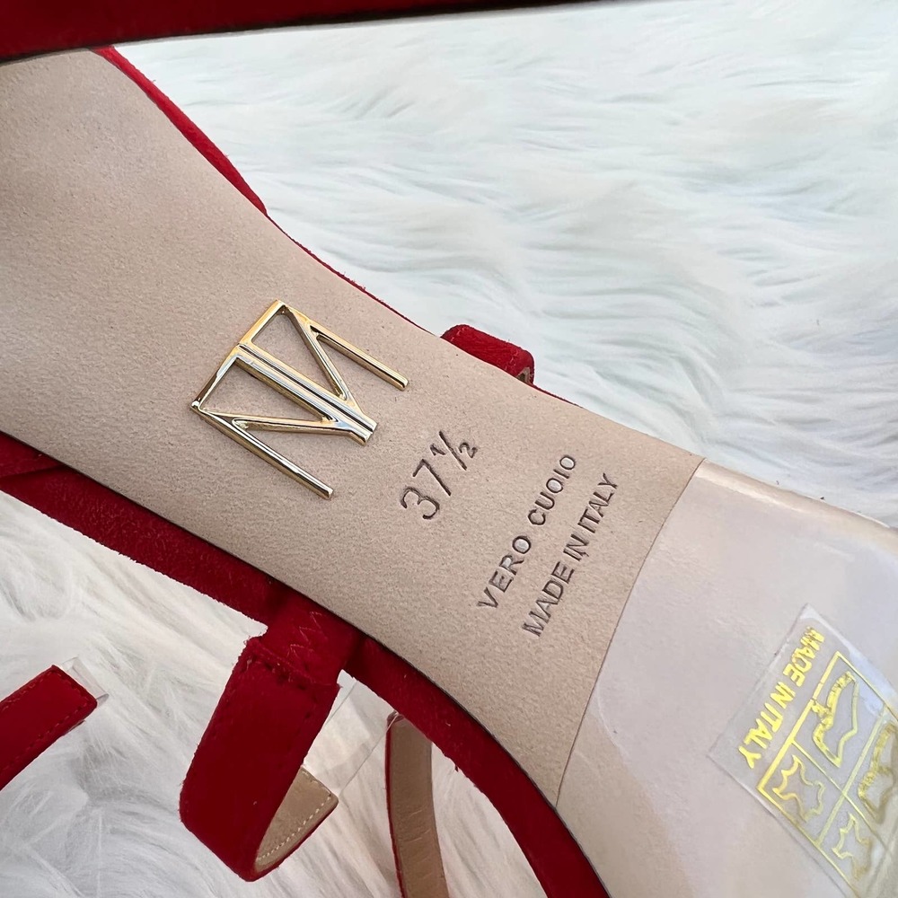Tamara Mellon Reverse Frontline 105 Red Suede Heeled Sandals Women's Size 37.5 - Picture 5 of 11